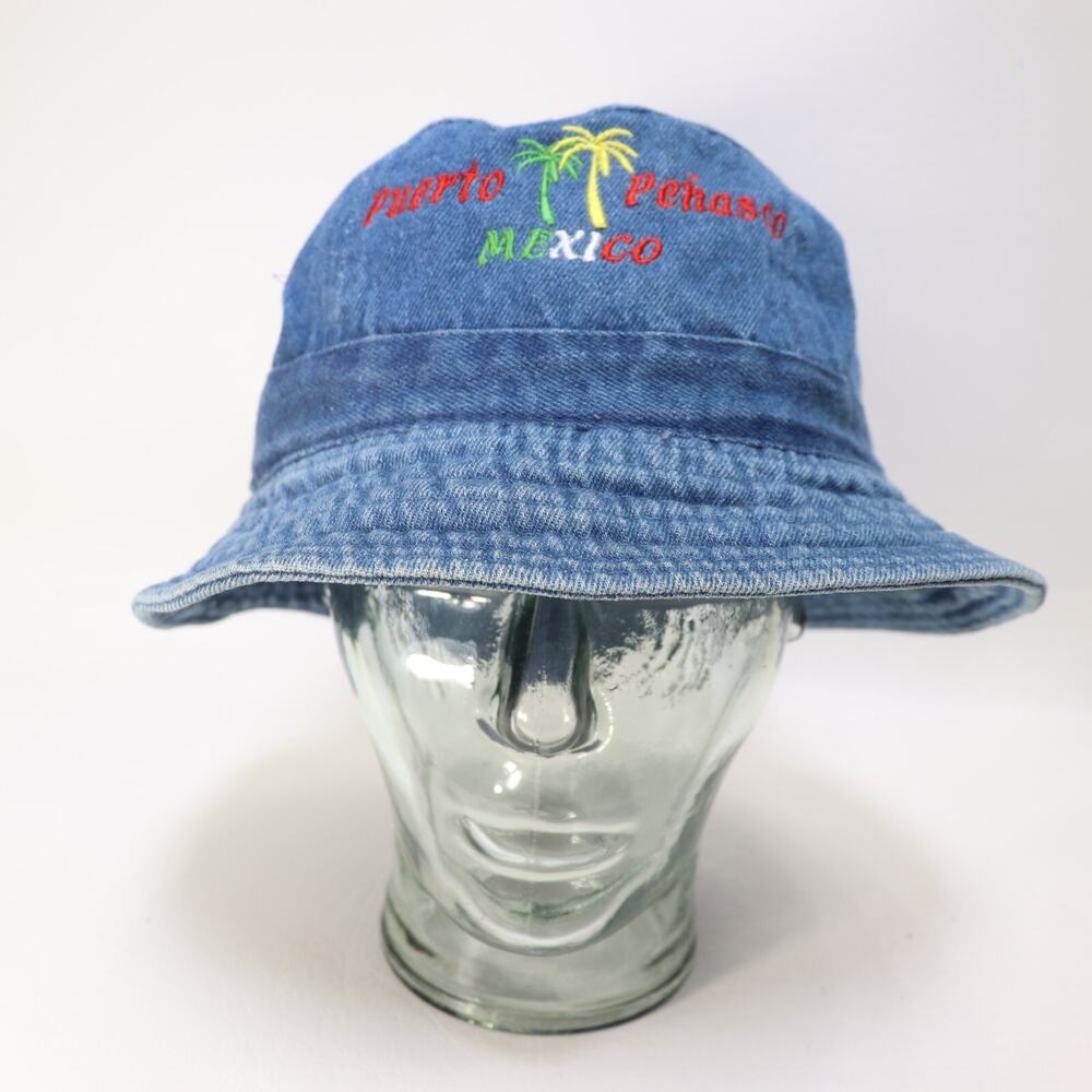 Vintage Kee & Ed Headwear Denim Bucket Hat S Blue Med Wash Puerto Penasco Mexico